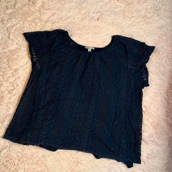 DB Tops - Dark Navy Lace Sheer Whimsygoth Academia Grunge Melancholy Grunge Punk Blouse